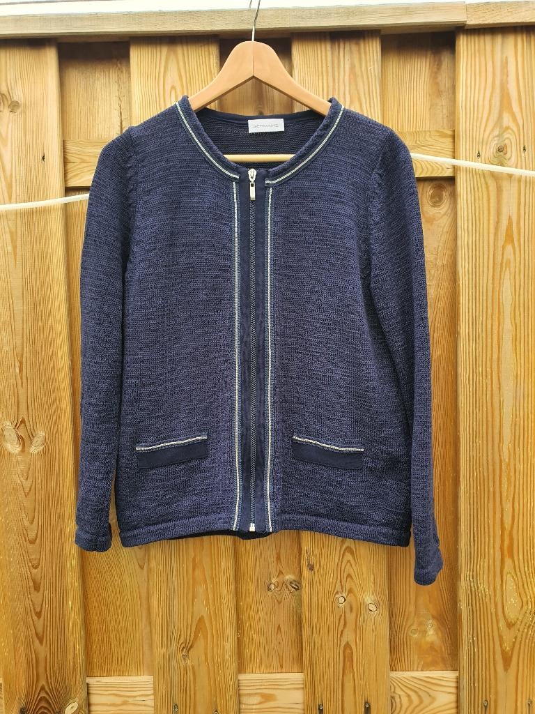 Germaine vest L donkerblauw met gouden details, Ophalen of Verzenden, Zo goed als nieuw, Maat 38/40 (M), Blauw