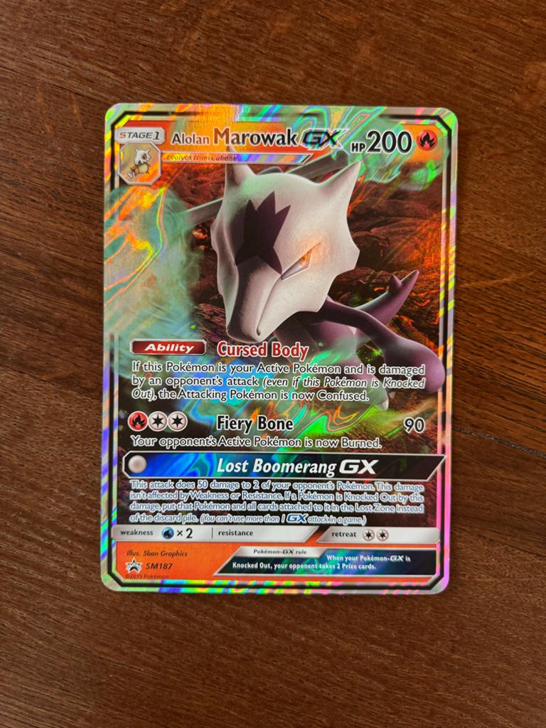 Alolan Marowak GX Jumbo Promo Kaart SM187 Pokémon, Ophalen of Verzenden, Zo goed als nieuw, Losse kaart, Foil