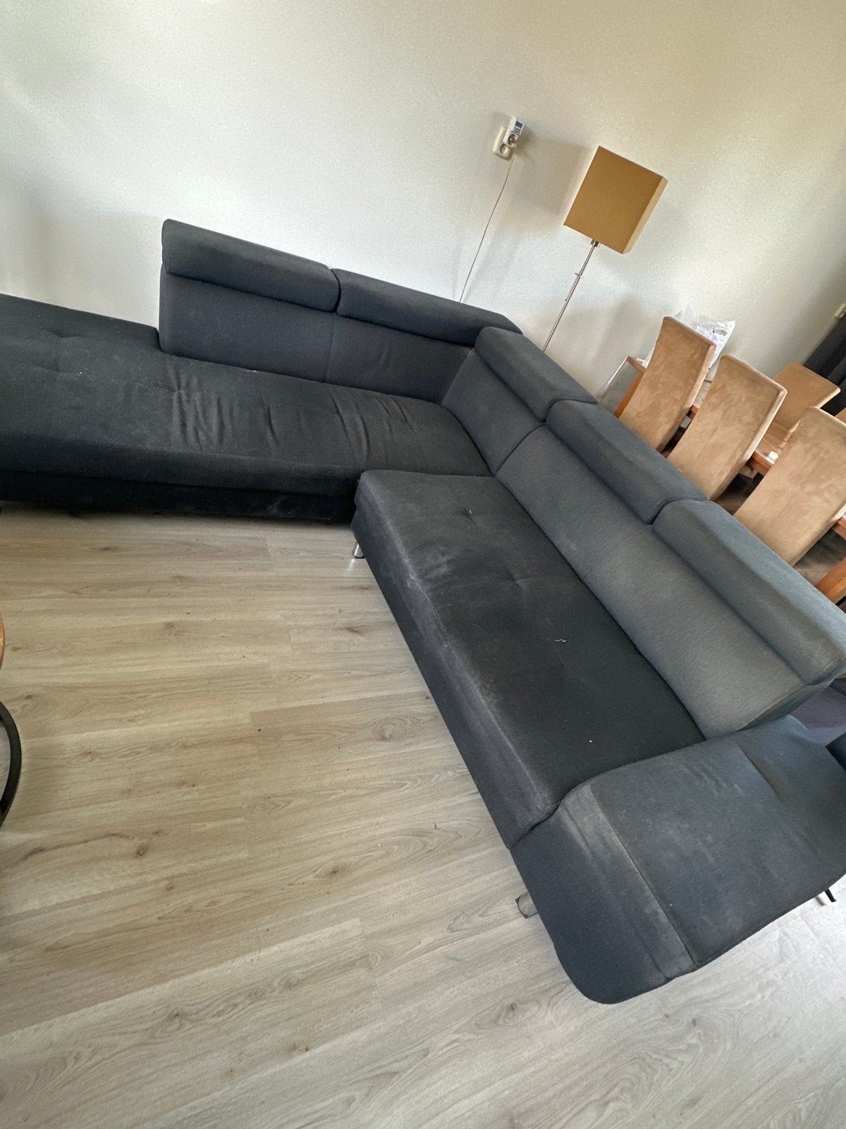 Comfortabele Hoekbank - Zwart Stof, Gebruikt, Hoekbank, 300 cm of meer, Ophalen of Verzenden