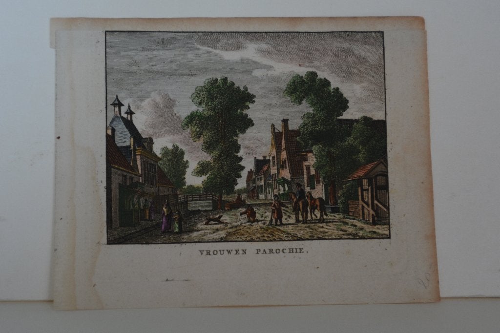 VROUWEN PAROCHIE FRYSLÂN FRIESLAND Kopergravure 1786-`92 GC8, Stadsgezicht, Ophalen of Verzenden, Gravure, 7 cm