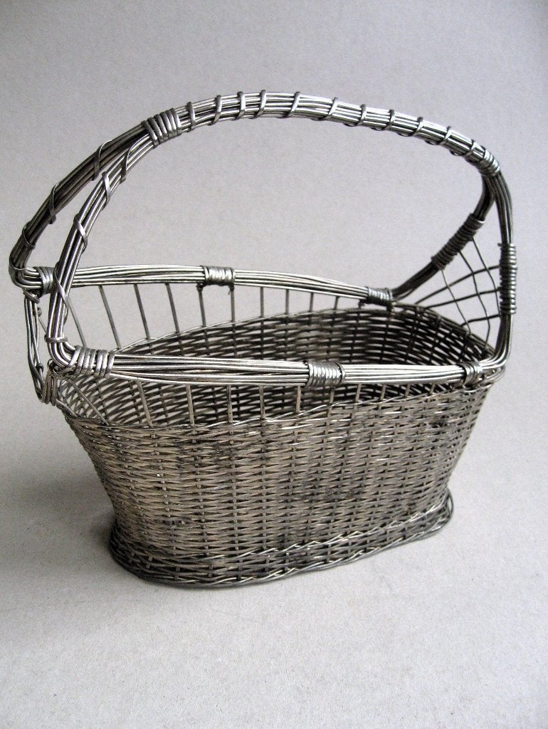 Vintage verzilverd wijn flessen mandje, Ophalen of Verzenden