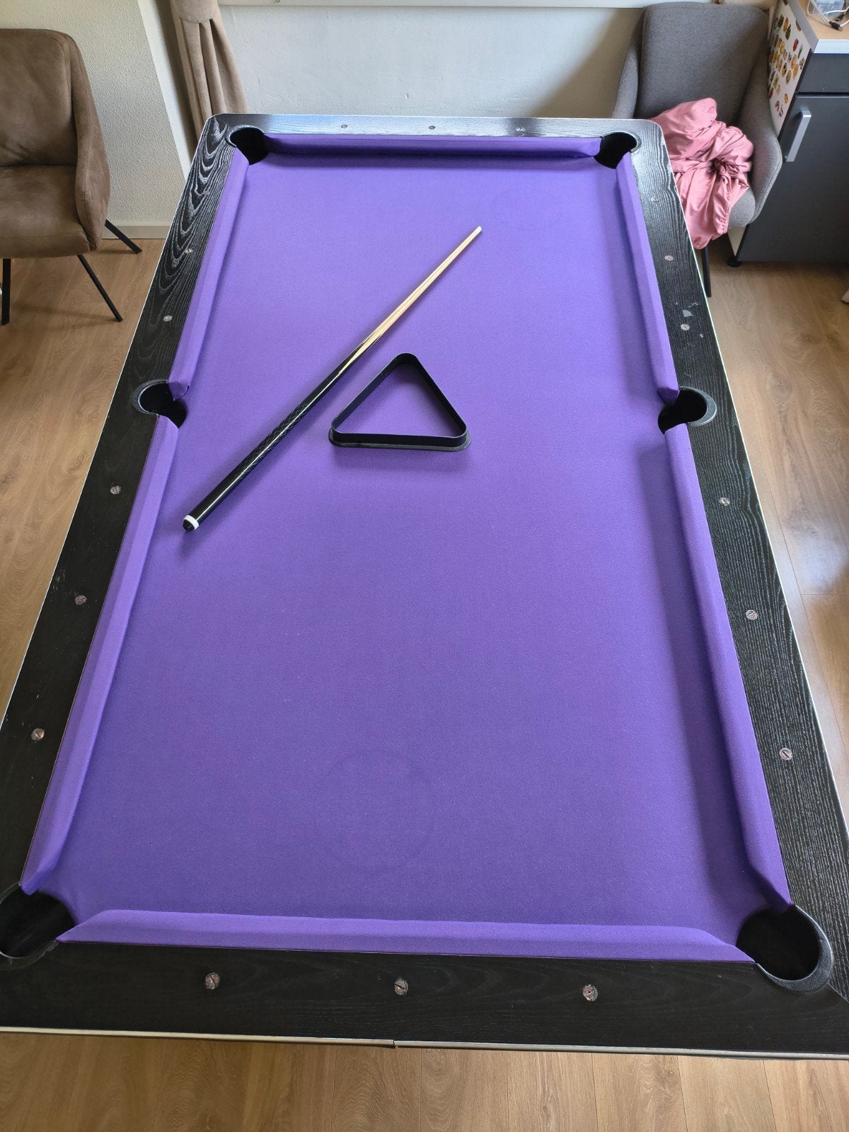 Gerenoveerde Pooltafel met Paars Laken en Gulden Inworp, Sport en Fitness, Ophalen, Gebruikt, Pooltafel