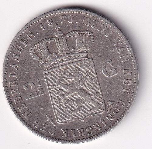 2 1/2 Gulden 1870 Fraai, Koning Willem III, Verzenden, Zilver, Losse munt