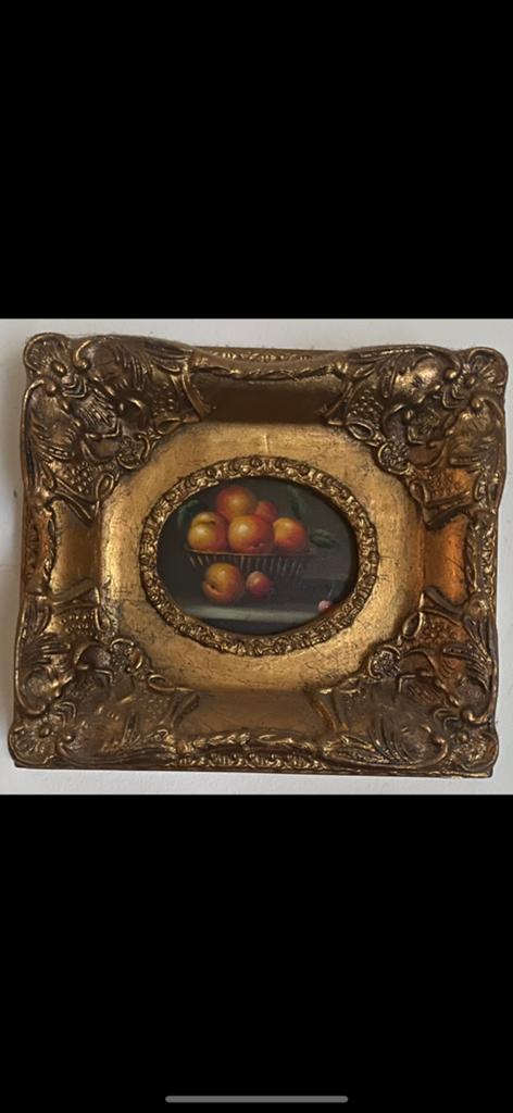 Antiek,stilleven olieverfschilderijtje gesigneerd., Ophalen of Verzenden