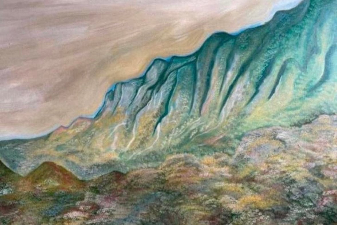 Berglandschap olieverf schilderij 120 x 80 cm, Ophalen, Overige ondergronden, Surrealisme, Olieverf