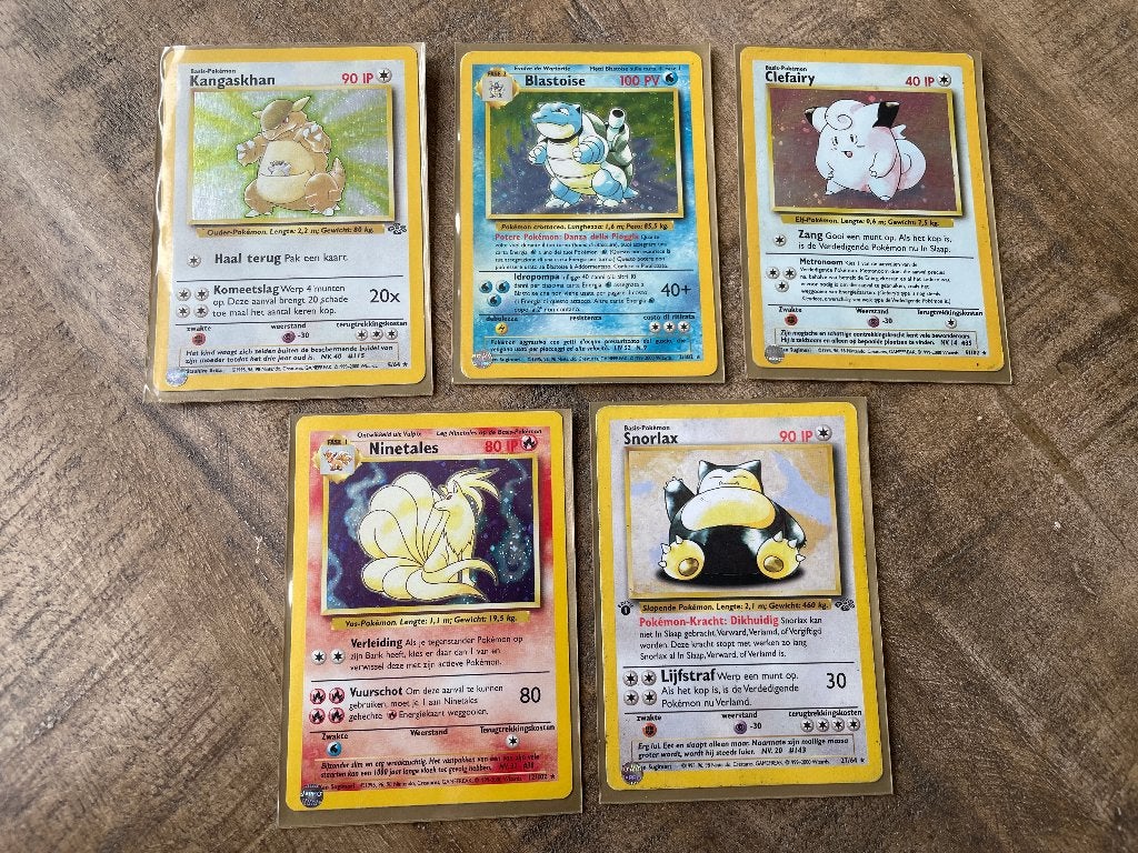 Blastoise Holo Base Set + Snorlax 1st Ed - Pokémon, Ophalen of Verzenden, Zo goed als nieuw, Meerdere kaarten