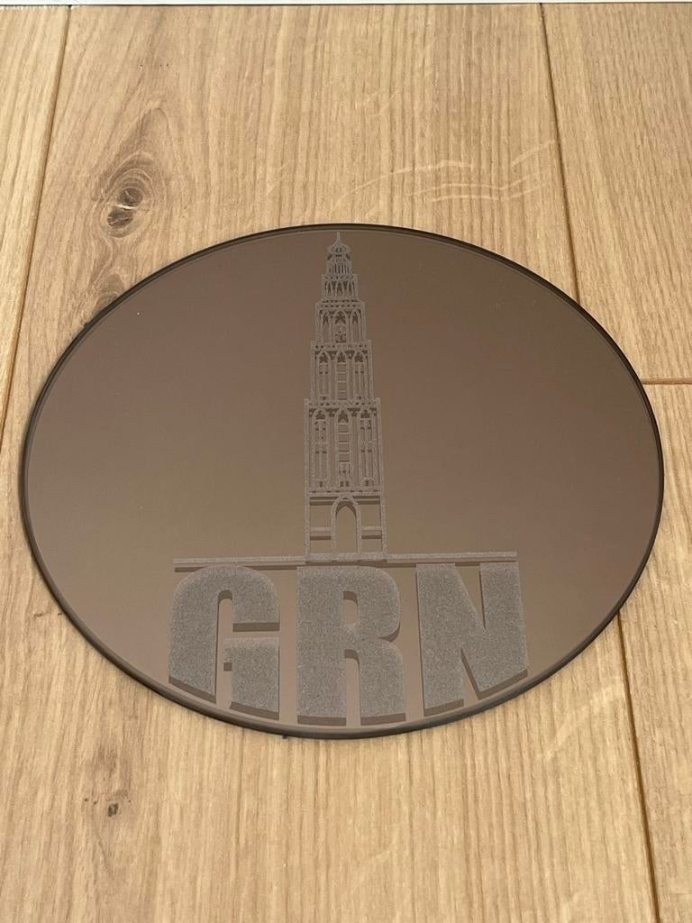 Leuke spiegel met Groningse afbeelding - Diameter 20cm, Huis en Inrichting, Minder dan 50 cm, Gebruikt, Rond, Ophalen of Verzenden