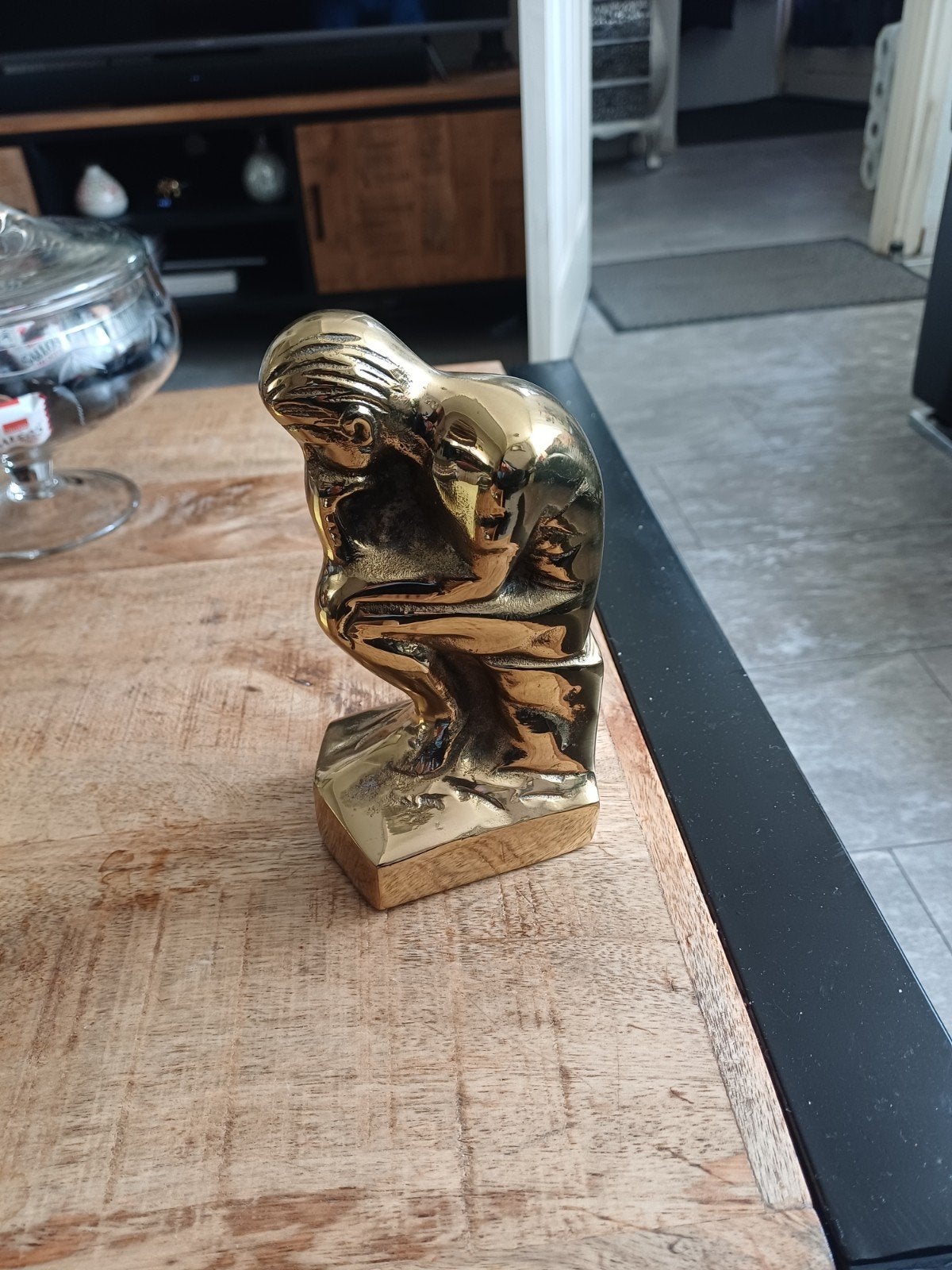 Mid century  brass sculptuur  ( de denker) massief  bronz, Ophalen of Verzenden, Zo goed als nieuw, Dier