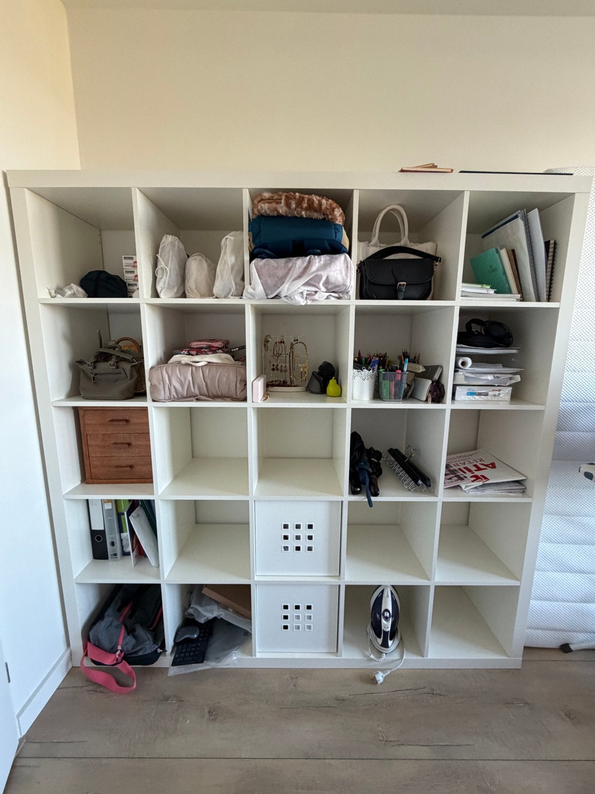 IKEA Kallax Kast 5x5 vakken - Wit, Met plank(en), Gebruikt, Ophalen of Verzenden, 150 tot 200 cm