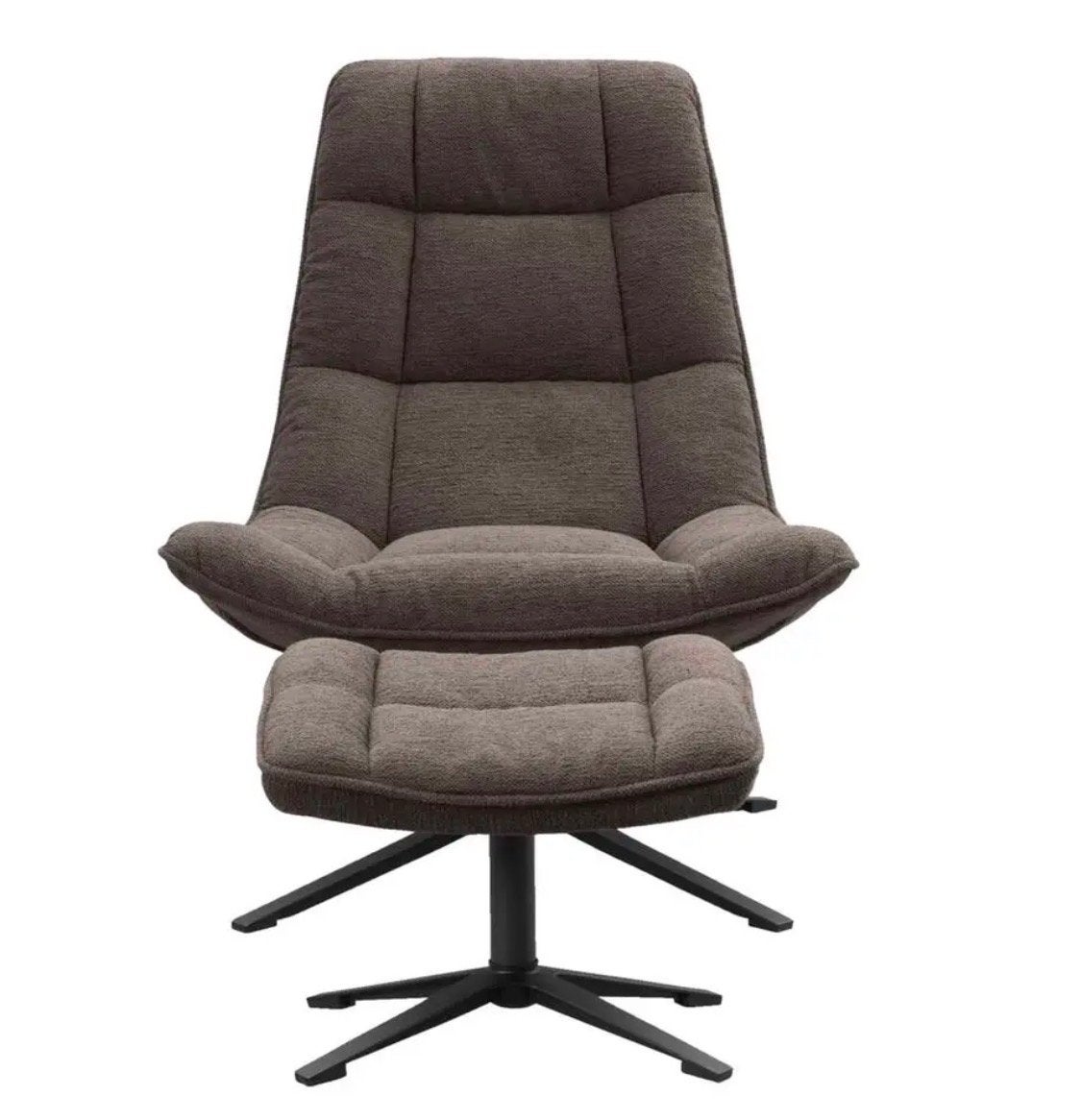 Comfortabele feuteuil met hocker. Bruin. Bouclé, Ophalen, 75 tot 100 cm, Zo goed als nieuw, Stof