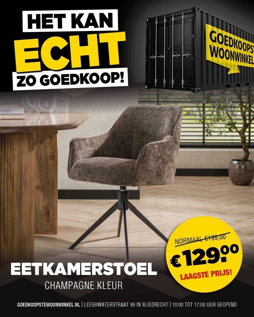 Eetkamerstoel Champagne Kleur - Laagste Prijs!, Ophalen, Nieuw, Overige kleuren, Stof