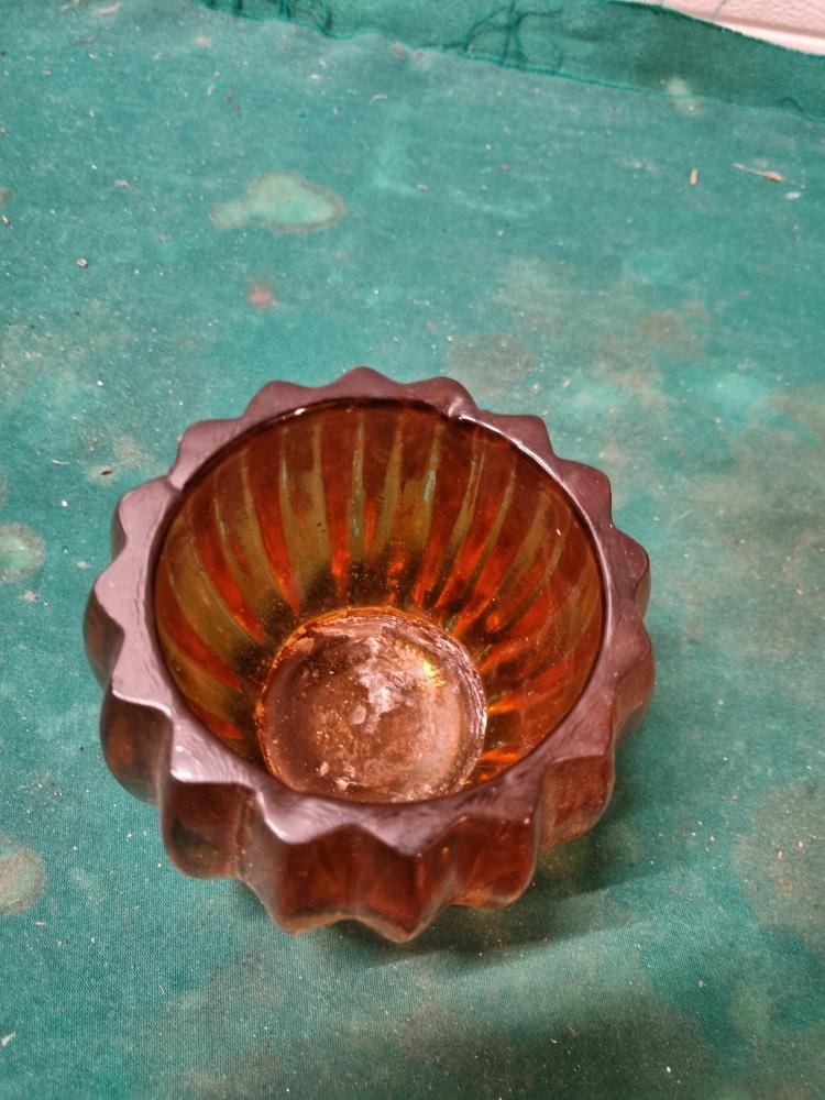 theelichthouder glas amberkleurig geribbeld, Ophalen of Verzenden, 'T Olde Gre-j, Info@toldegrej.nl, Endepoelstraat 20f Didam