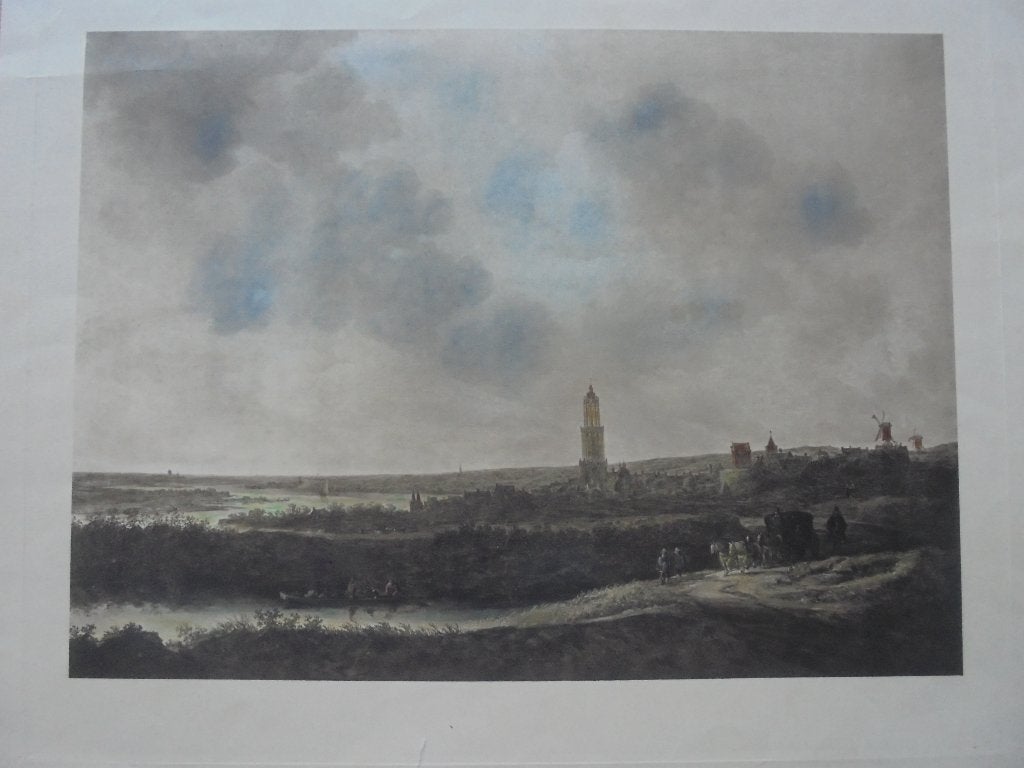 Oude Gravure Wie herkent deze locatie?, Handgekleurd, Ophalen of Verzenden, Gravure, Landschap