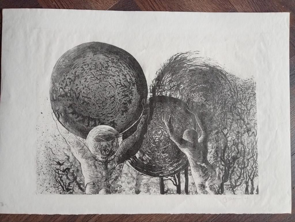 Lithografie 1966 gesigneerd, Antiek en Kunst, Kunst | Litho's en Zeefdrukken, Ophalen of Verzenden