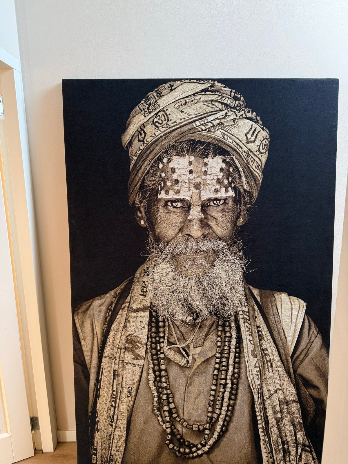 Groot schilderij van een Sadhu - 197x127 cm, Ophalen, Print, Op houten frame, Portret