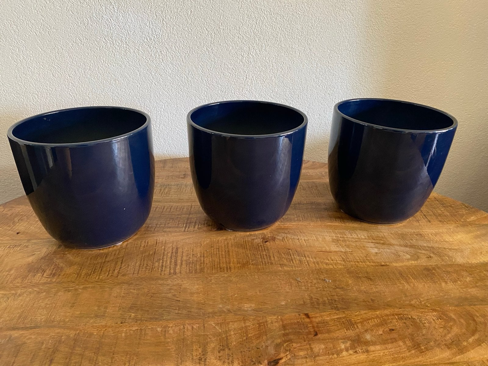 Set van 3 donkerblauwe bloempotten voor binnen, Ophalen, Rond, Binnen, Zo goed als nieuw