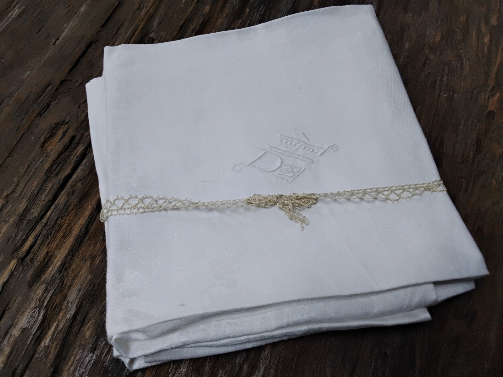 Antieke damasten servetten met monogram 'PD', Ophalen of Verzenden