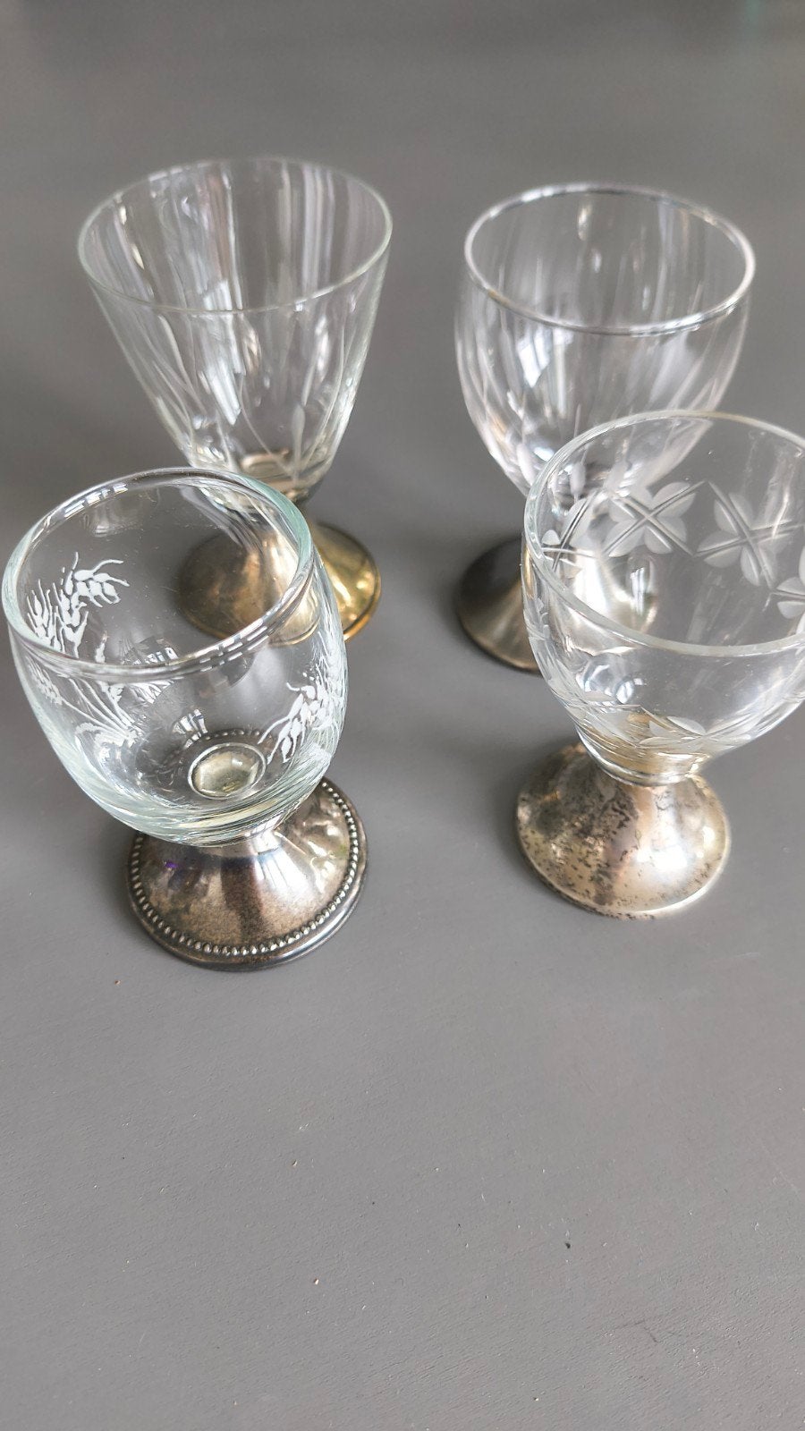 Diverse verzilverde glaasjes, waaronder geëtst glas, Ophalen of Verzenden