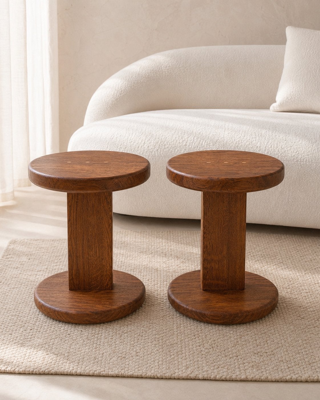 Massief Eiken Bijzettafels | Set van 2 | Handgemaakt, Minder dan 45 cm, Minder dan 55 cm, Rond, Nieuw