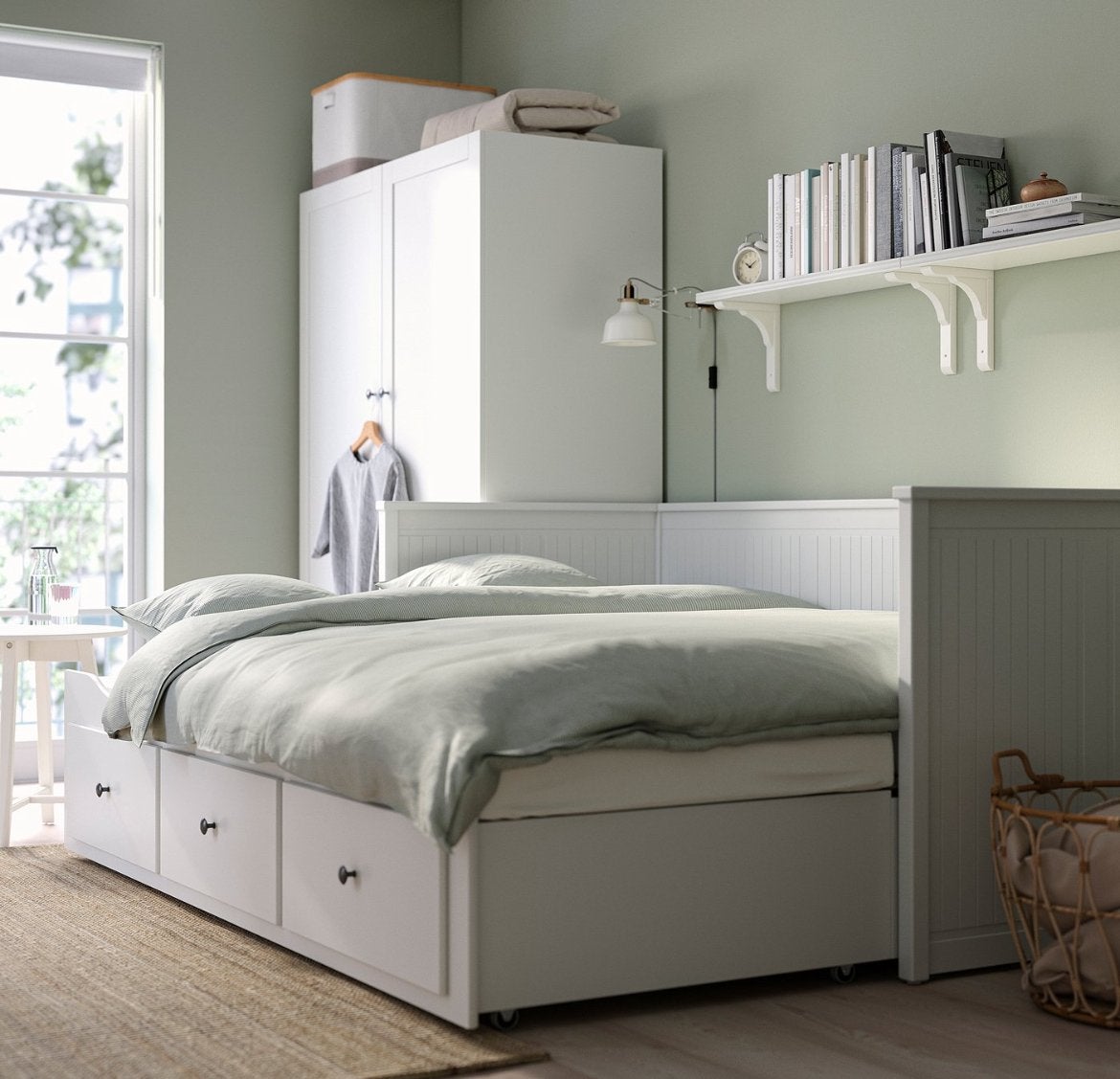 IKEA HEMNES Bedbank met 3 lades - Wit, Gebruikt, Wit, Tweepersoons, Ophalen of Verzenden