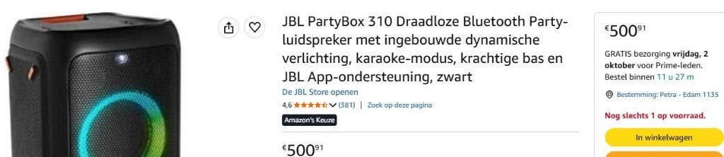 JBL PartyBox 310 Draadloze Bluetooth Party-luidspreker