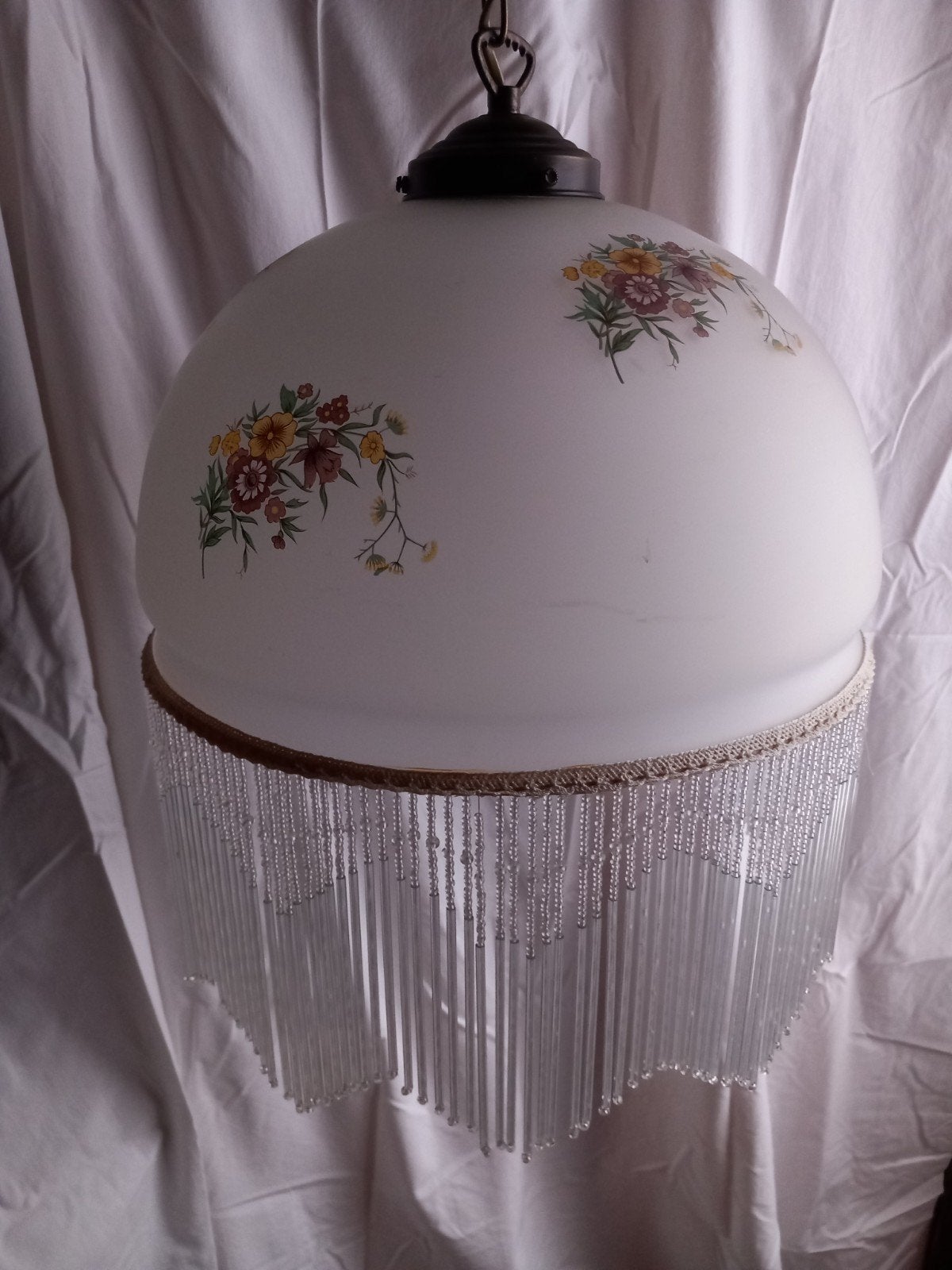 Prachtigehanglamp glazen kap met glazen pegels, Ophalen, Zo goed als nieuw, Minder dan 50 cm