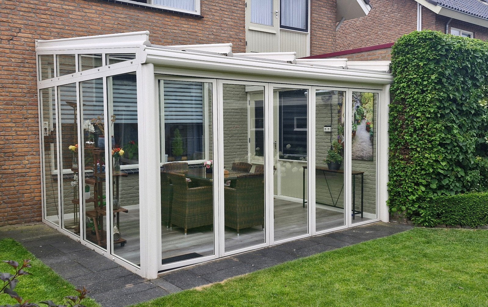 Witte kunststof serre met glas (350x400 cm), Ophalen, Zo goed als nieuw, Serre