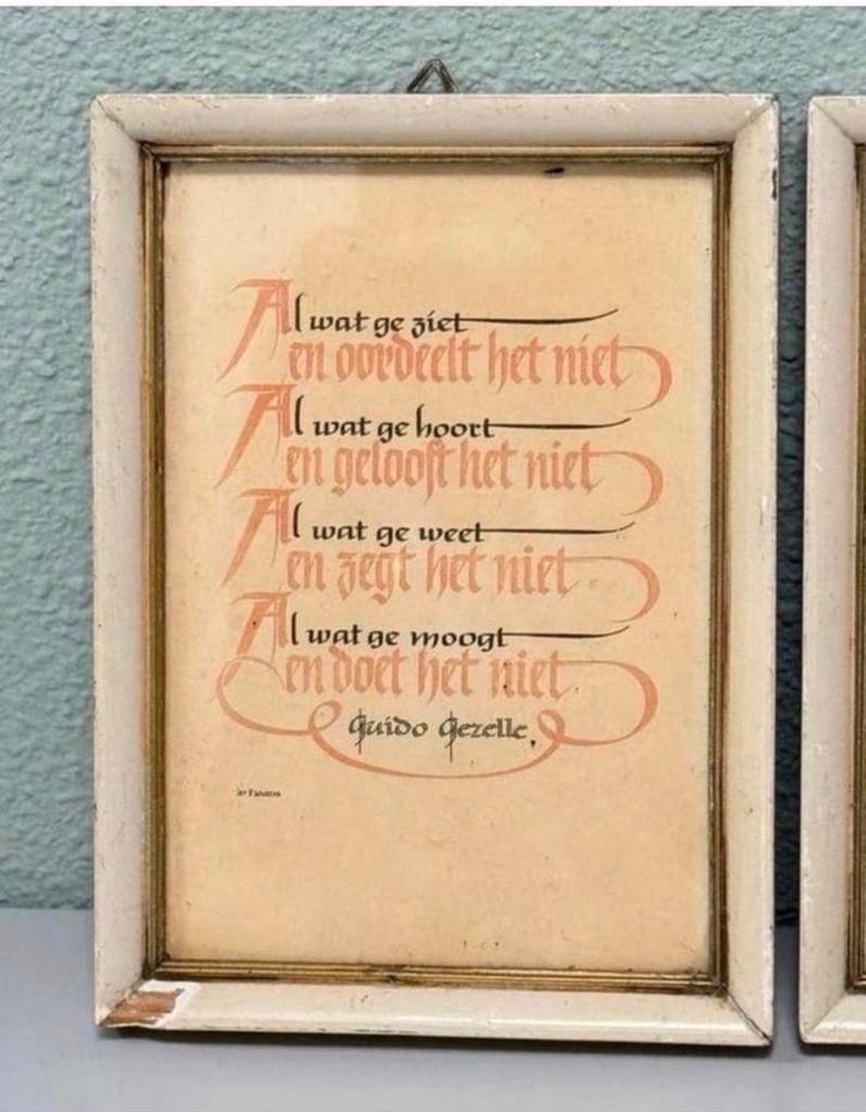 Twee Vintage wandbordjes met spreuk gezegde tekst wc deco, Gebruikt, Ophalen of Verzenden, H, H
