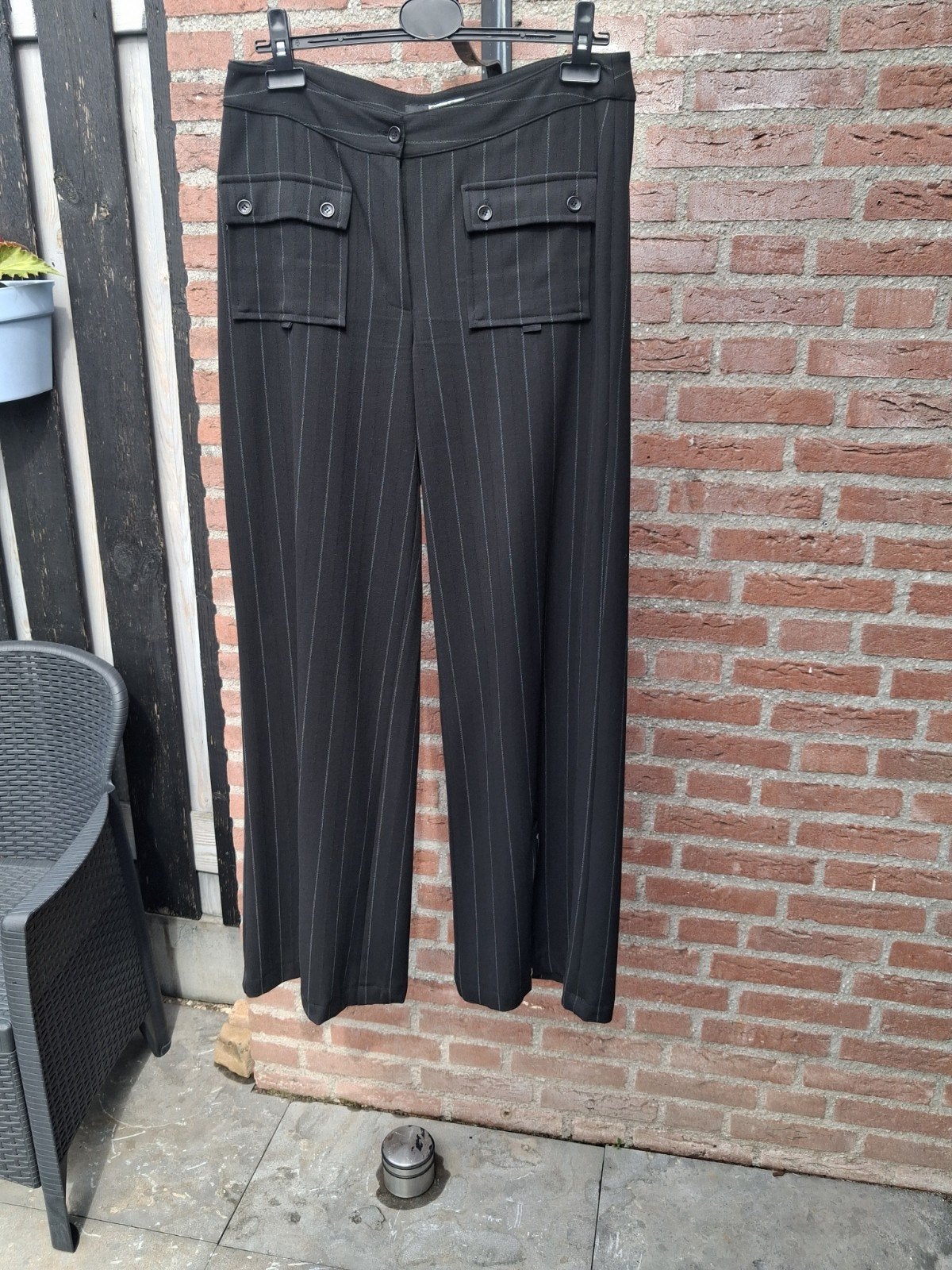 Street One vintage Gestreepte stretch in Broek - Maat 42, Zwart, Ophalen of Verzenden, Zo goed als nieuw, Lang