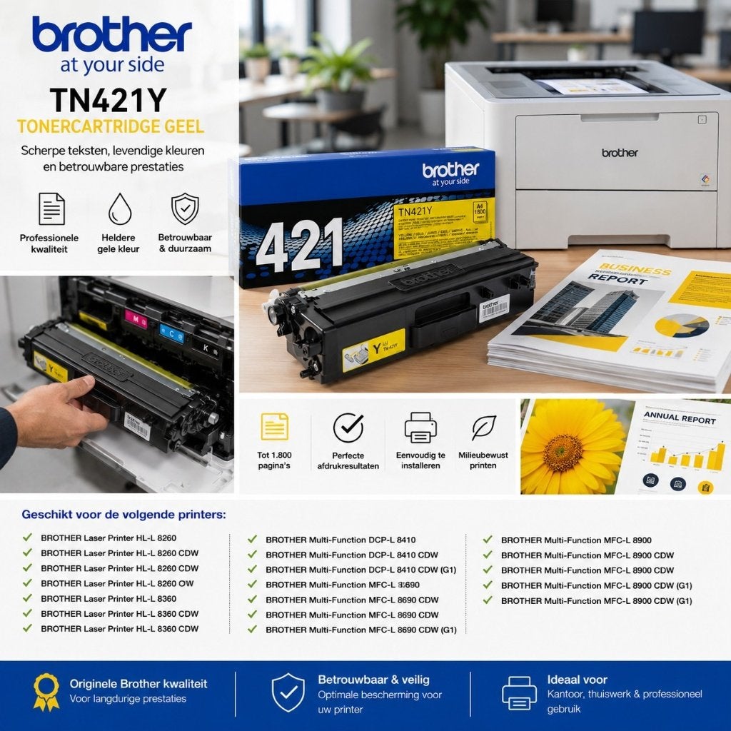 Brother TN-421Y Gele Tonercartridge, Origineel Brother Nieuw, Computers en Software, Verzenden, Nieuw, Toner, Brother