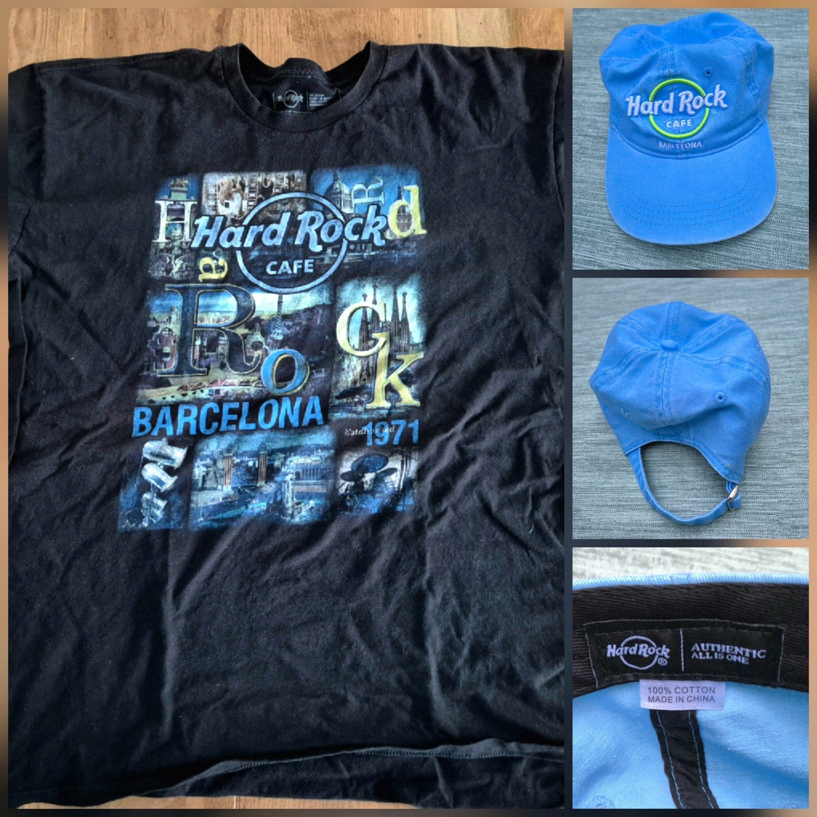 Hard Rock Cafe Barcelona tshirt en cap, Zwart, Overige maten, Zo goed als nieuw, Ophalen of Verzenden