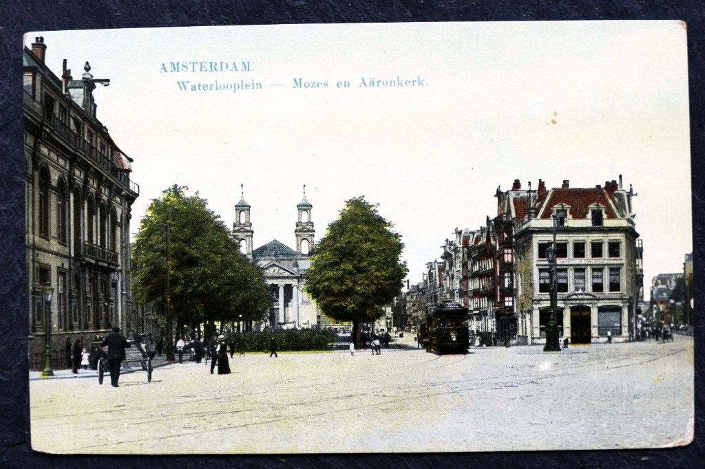 Amsterdam, Waterlooplein, Mozes en Aaronkerk, tram, Verzamelen, Verzenden, Voor 1920, Ongelopen, Noord-Holland