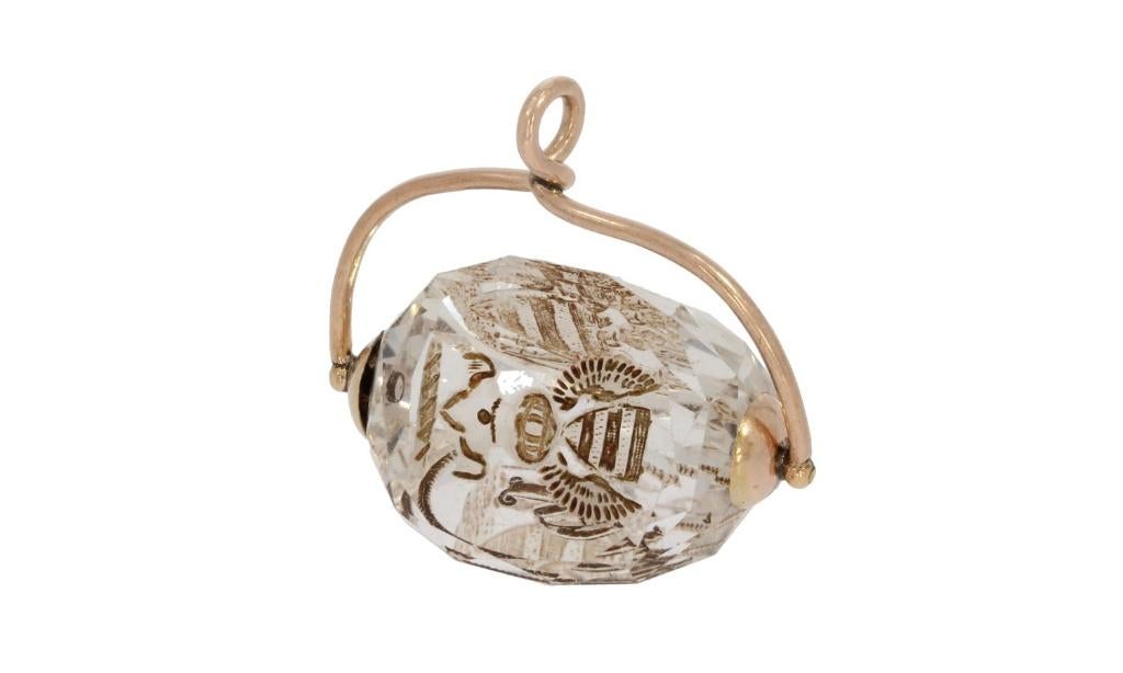 Wax zegel intaglio kwarts 14k gouden cachet zakhorloge heren, Verzenden, Goud, Hanger, Met edelsteen