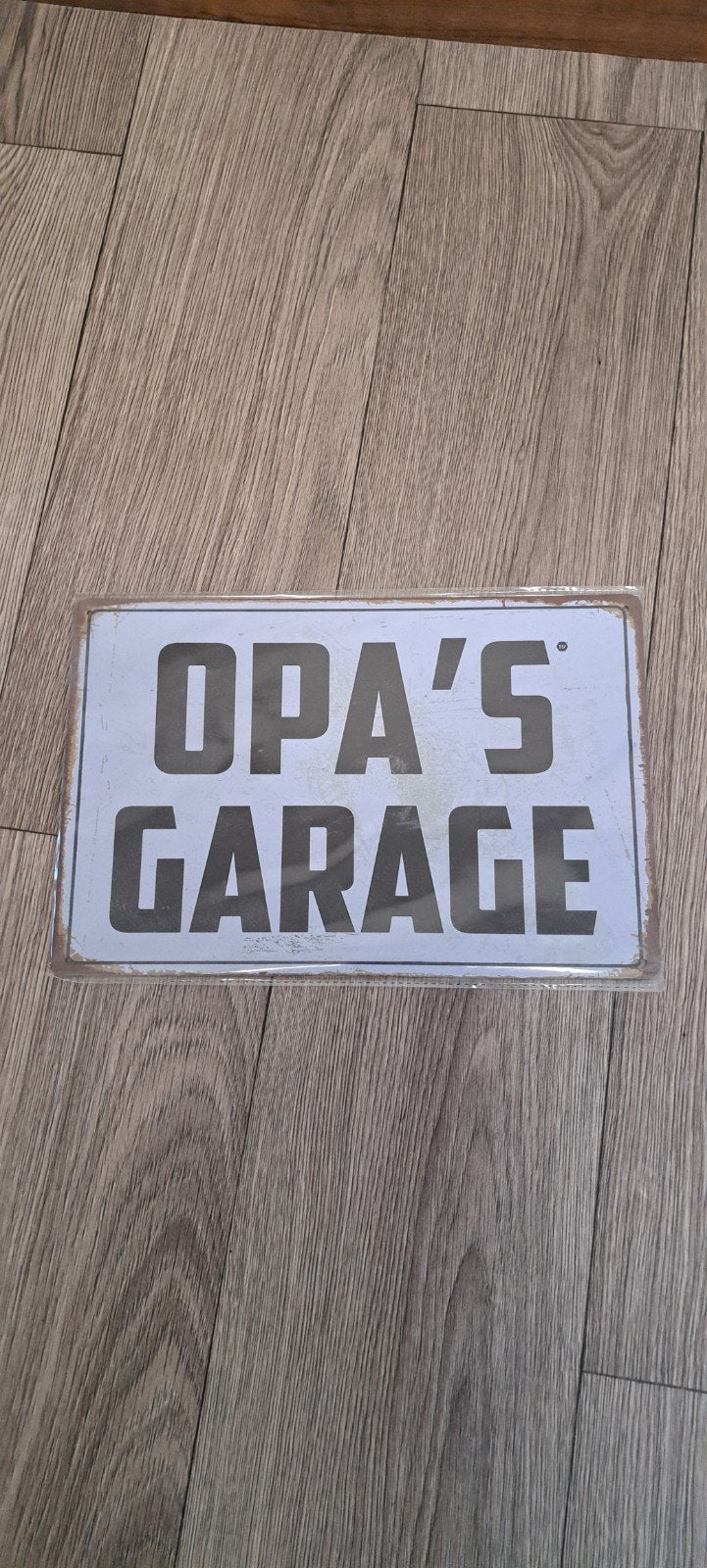 Vintage metalen bord 'Opa's Garage', Vintage, Nieuw, Ophalen of Verzenden, Metaal