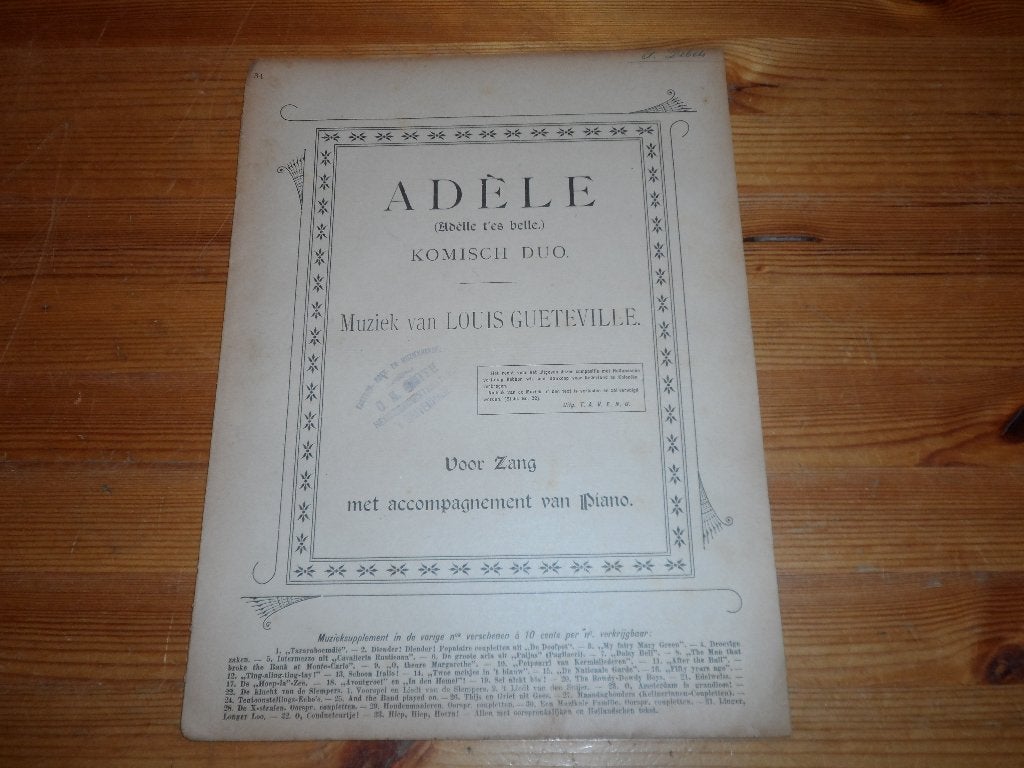 Adele - louis gueteville - komisch duo, Piano, Gebruikt, Ophalen of Verzenden, Artiest of Componist