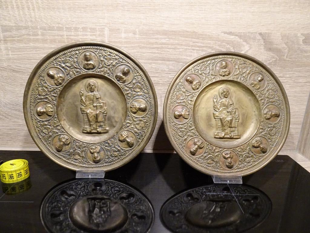 Antieke koperen bordjes 19e eeuw, Antiek en Kunst, Antiek | Koper en Brons, Ophalen of Verzenden