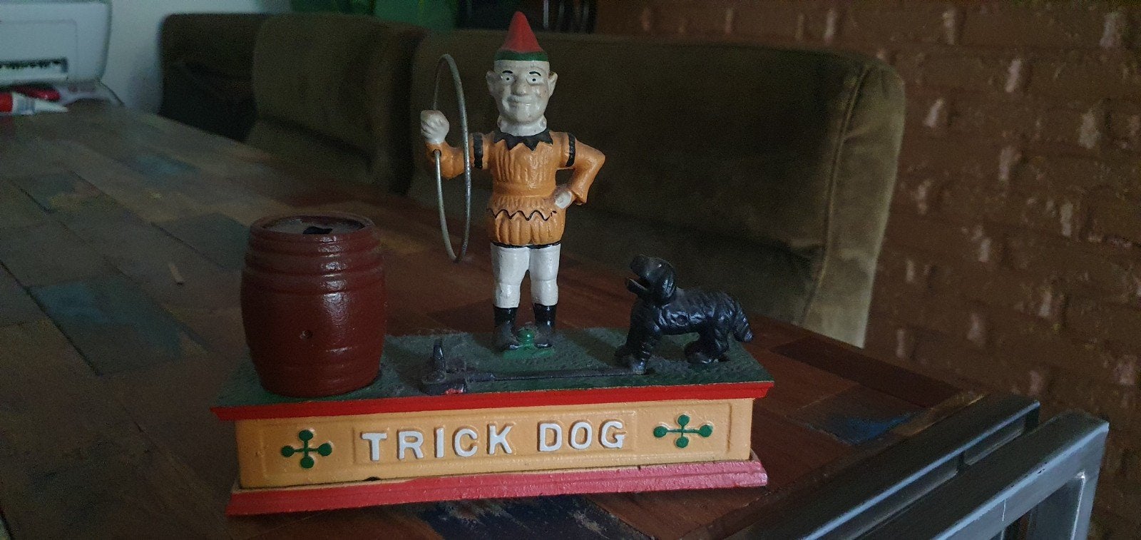 Vintage Gietijzeren Mechanische Spaarpot "Trick Dog", Ophalen of Verzenden, Gebruikt