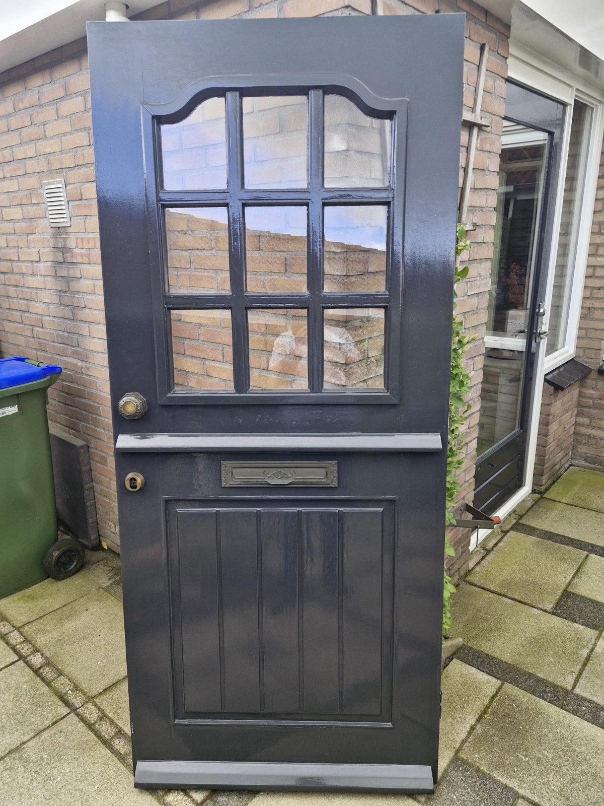 Buitendeur 92x211 met glas en brievenbus, crème/antraciet, Ophalen, Gebruikt, 80 tot 100 cm, Buitendeur