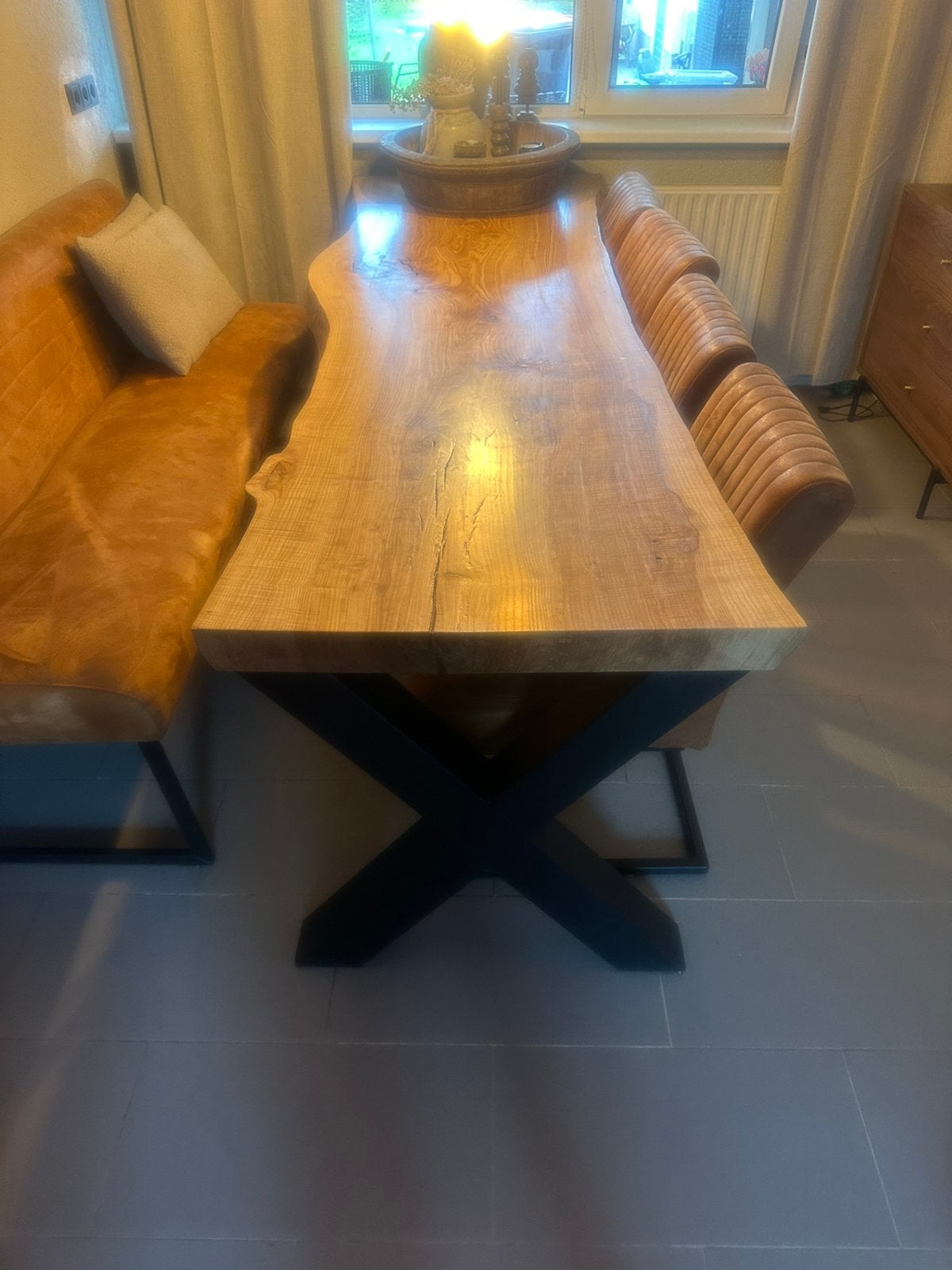 Boomstam tafel, Huis en Inrichting, Tafels | Eettafels, Ophalen, 200 cm of meer, 50 tot 100 cm, Zo goed als nieuw