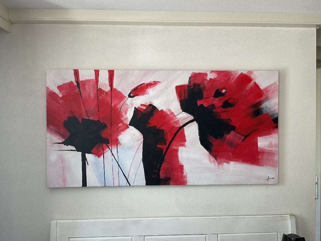 Schilderij abstracte klaprozen, Ophalen