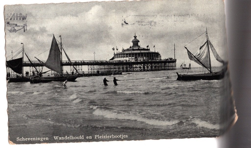 Oude Ansichtkaart Scheveningen Wandelhoofd Pleizierbootjes, Ophalen of Verzenden, 1940 tot 1960, Gelopen, Zuid-Holland