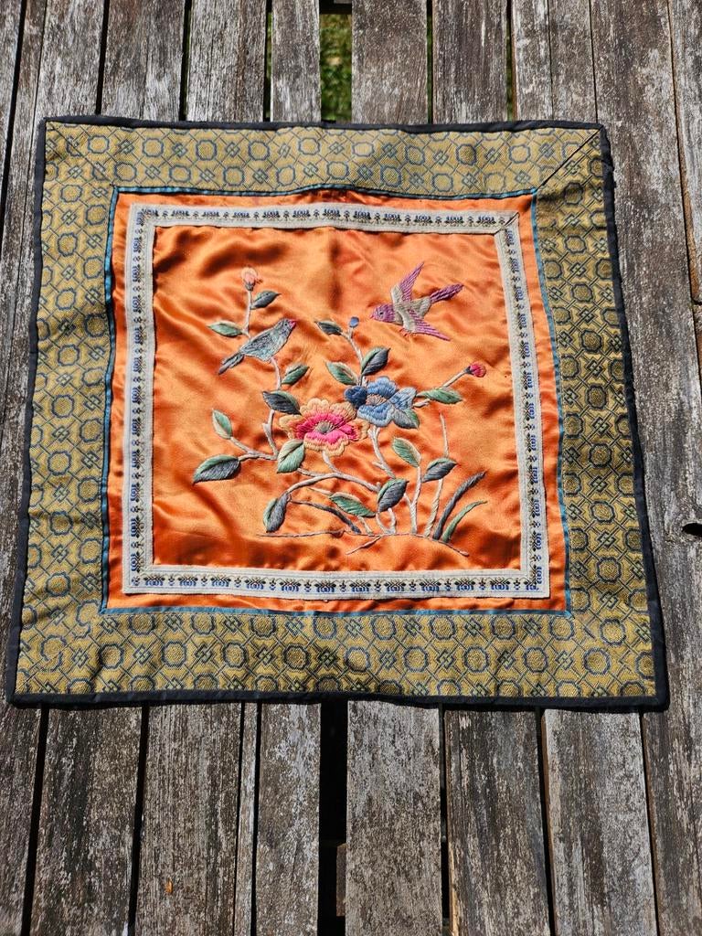 Vintage Chinees Zijden Borduurwerk: Vogels & Bloemen, Ophalen of Verzenden