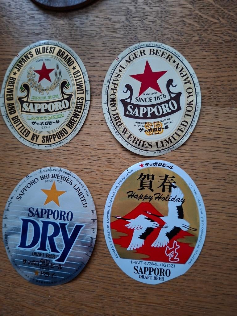 4 x bier etiket Sapporo, ongebruikt, Ophalen of Verzenden, Nieuw, Overige typen, Overige merken