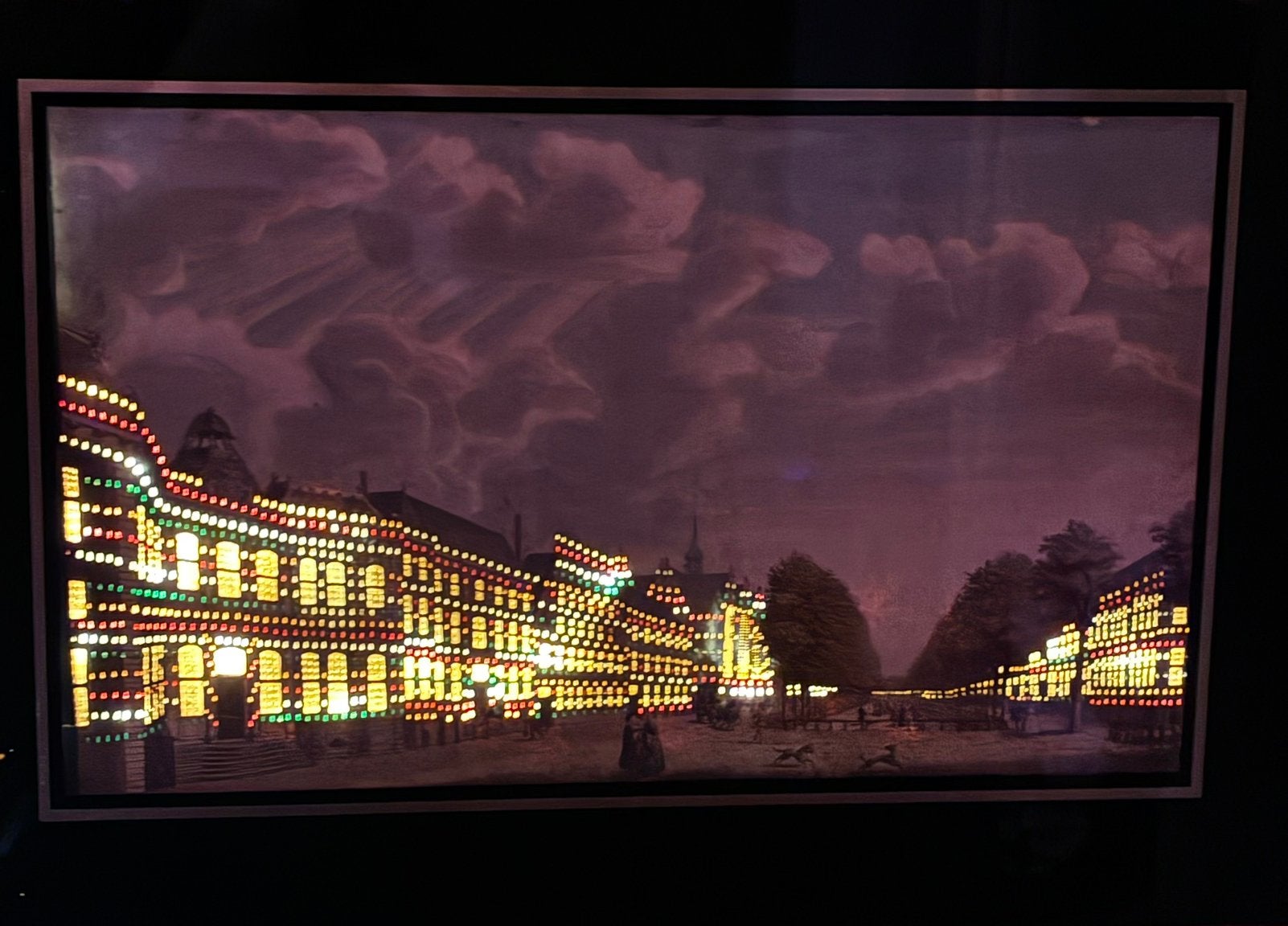 Optica print Lange Voorhout Den Haag 1756 met verlichting, Antiek en Kunst, Ophalen of Verzenden, Origineel, 1700 - 1799, Overige technieken