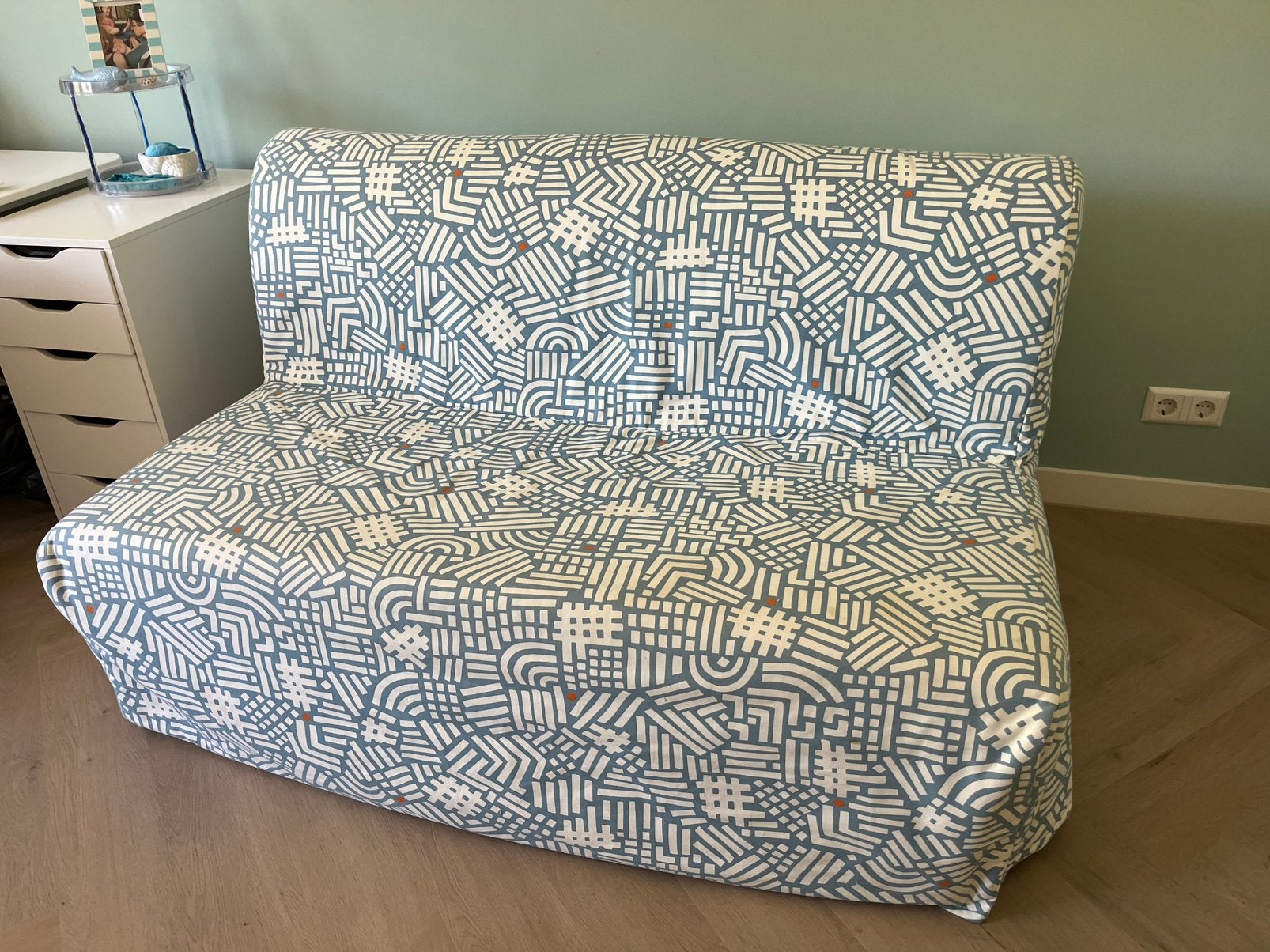 IKEA SLAAPBANK LYCKSELE LÖVÅS, Huis en Inrichting, Ophalen, Blauw, Tweepersoons, Zo goed als nieuw