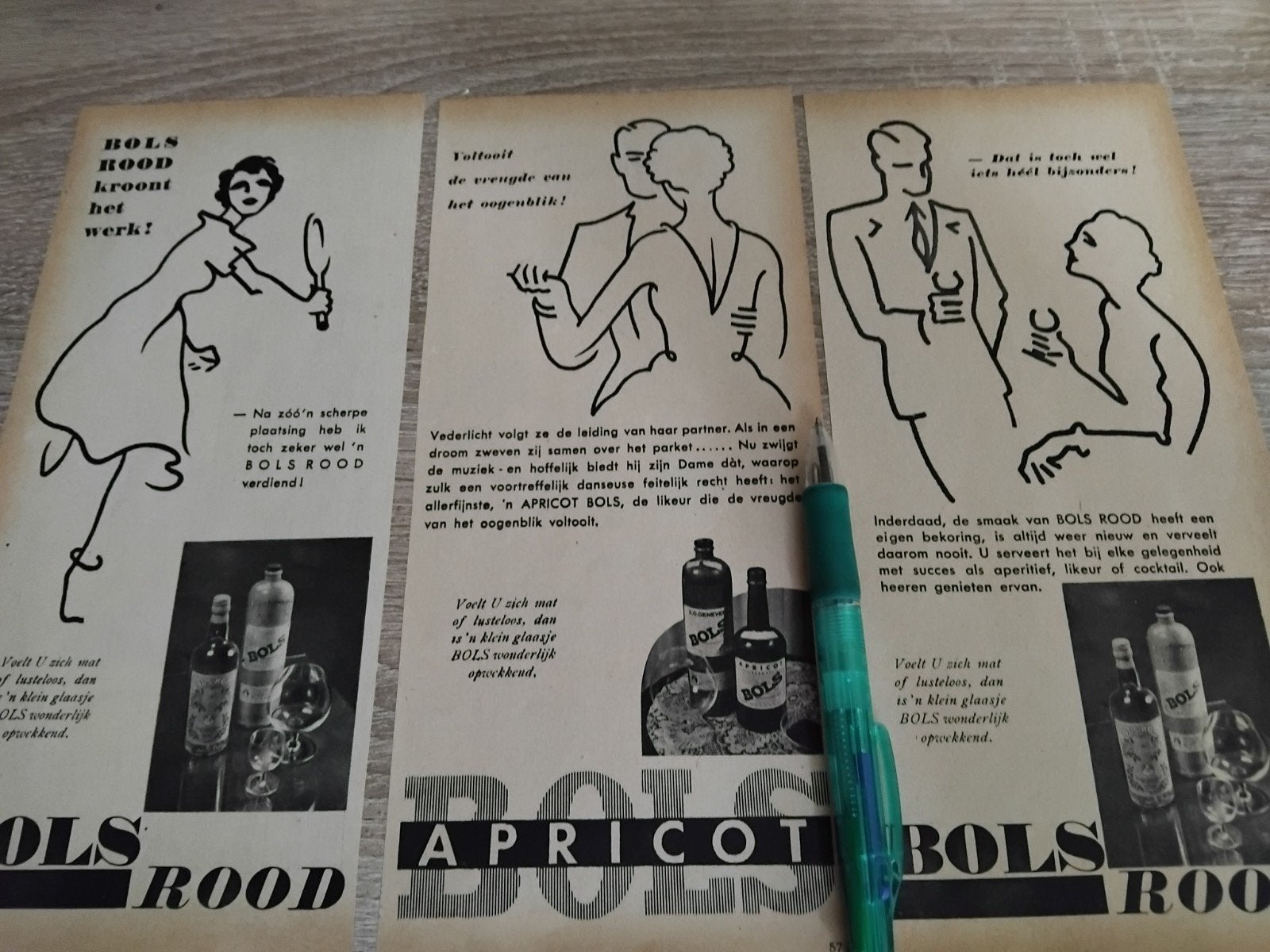 6x Vintage Bols Rood en Apricot Bols Reclameknipsels, Ophalen of Verzenden, 1920 tot 1940, Tijdschrift