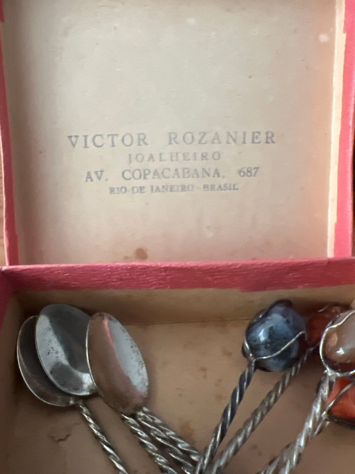 Vintage Braziliaanse Edelsteen Lepeltjes Set, Ophalen of Verzenden