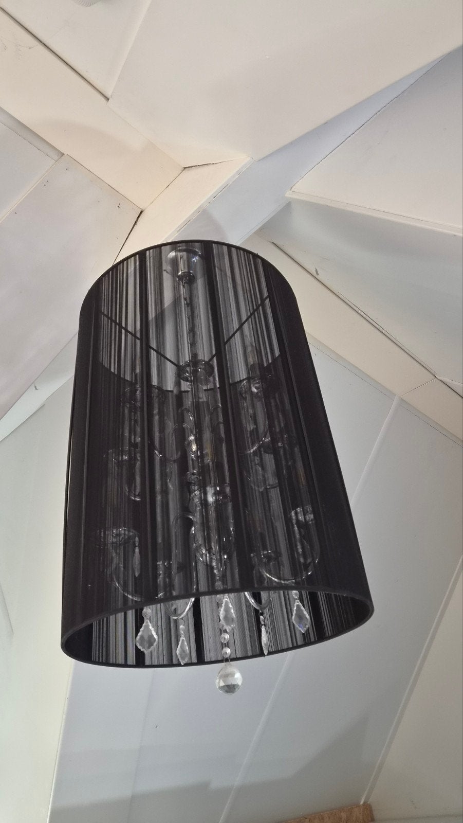 Moderne Kroonluchter met Zwarte Kap en Kristallen, Ophalen, Modern, Klassiek, Glamour, Glas, E14 (klein)
