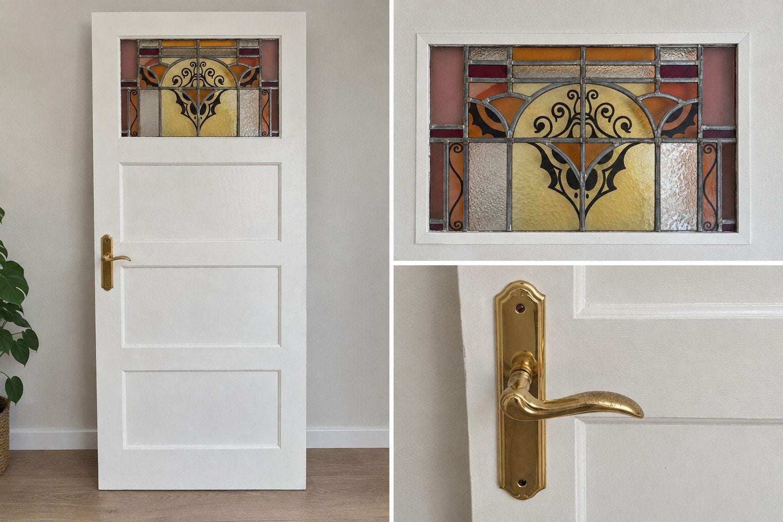 Klassieke binnendeur met origineel glas-in-lood – wit – 4-va, Ophalen, Gebruikt