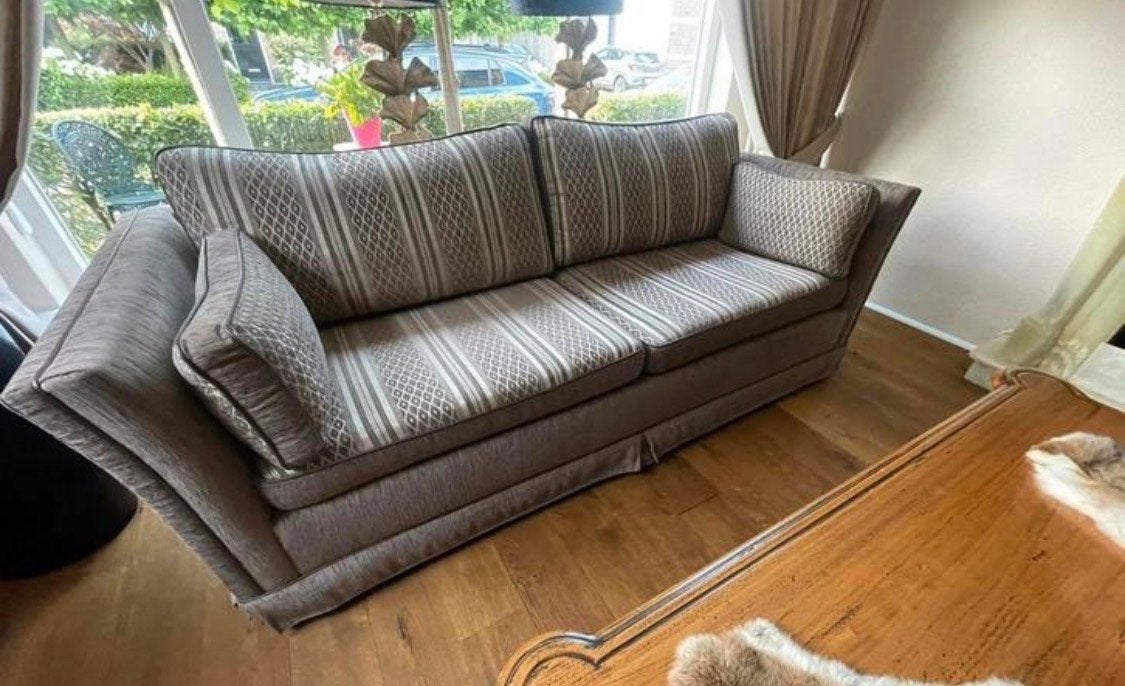 Bank met fauteuil en hocker - 2 kanten gestoffeerd, Huis en Inrichting, Banken | Bankstellen, Gebruikt, Rechte bank, Tweepersoons